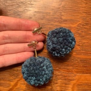 Blue fluffy Pom Pom earrings